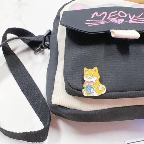 Corgi Pin Drinking Boba Corgi Enamel Pin