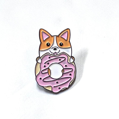 Corgi Pin Eating Donut Dog Enamel Pin