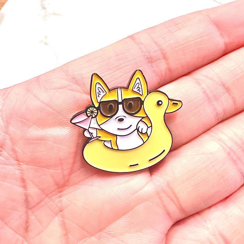 Corgi Pin Enamel Pin with Yellow Ducky Lifebuoy