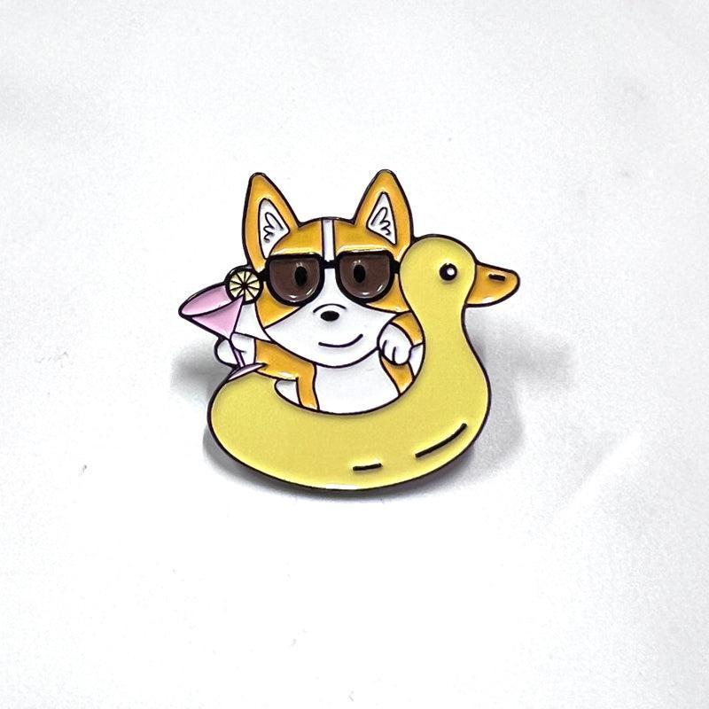 Corgi Pin Enamel Pin with Yellow Ducky Lifebuoy