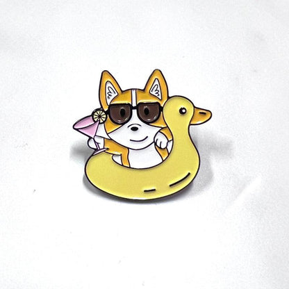 Corgi Pin Enamel Pin with Yellow Ducky Lifebuoy