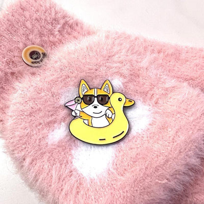 Corgi Pin Enamel Pin with Yellow Ducky Lifebuoy