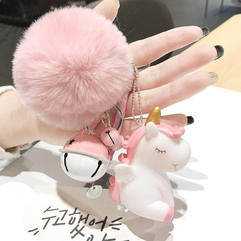 Cute Unicorn Keychain with Fur Ball Bell