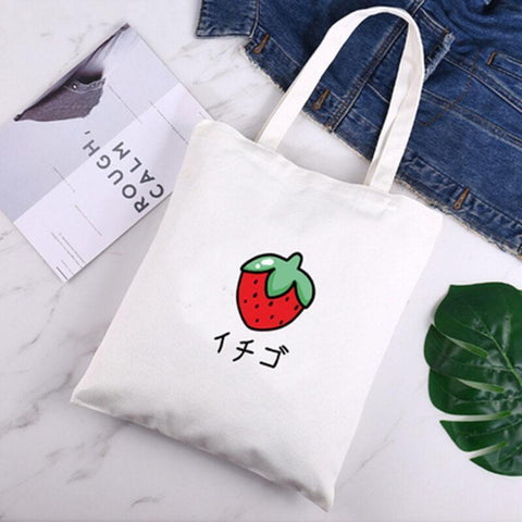 Japanese Cute Canvas Strawberry Tote Bag