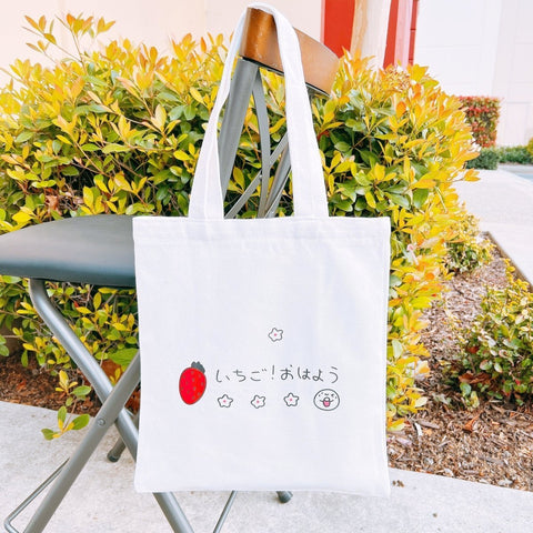 Japanese Cute Canvas Strawberry Tote Bag White