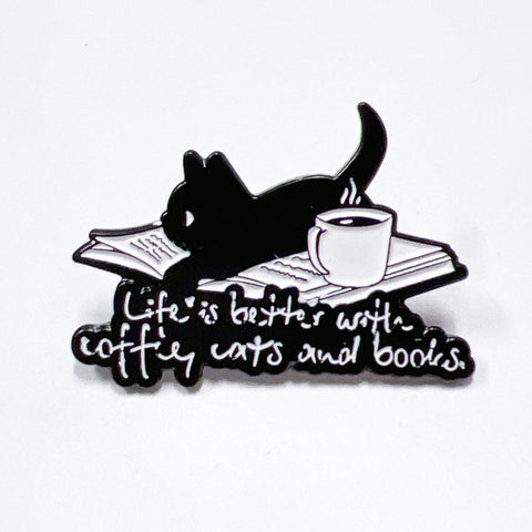 Life is Better with Coffee Cats and Books Enamel Pin