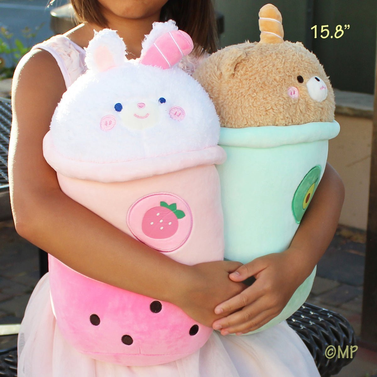 Strawberry Pink Bunny Boba Pillow Plush