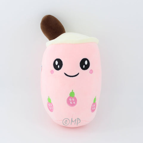 Cute Boba Tea Plush Stuffed Bubble Tea Plushie Cartoon Soft Strawberry Milk Tea  Cup Fruit Pillow Home Hugging Gift for Kids Big Eyes,25CM 