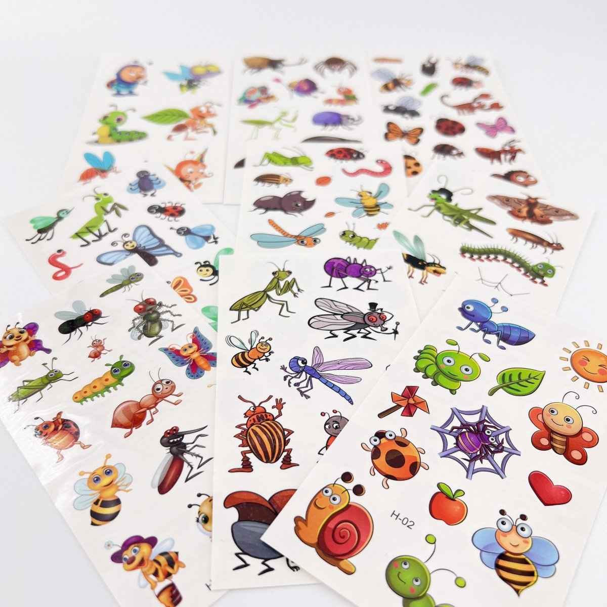 Cartoon Bugs Tattoos – 10 Sheets Non-Toxic Waterproof Stickers