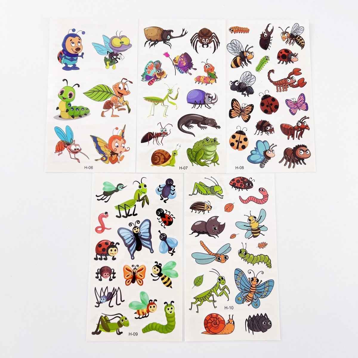 Cartoon Bugs Tattoos – 10 Sheets Non-Toxic Waterproof Stickers