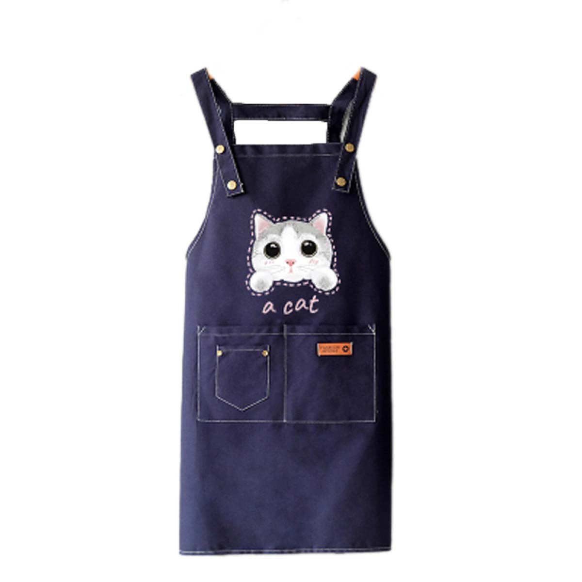 Cat Apron Canvas Cross-back Adjustable Strap with 3 Pockets Kitchen Apron