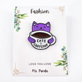 Cat Pin a Purple Cat with a Cup of Coffee