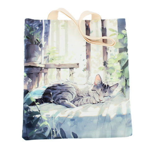 Cat Tote Bag Two Side Printed Flannel Fabric Material Women Shoulder Bag