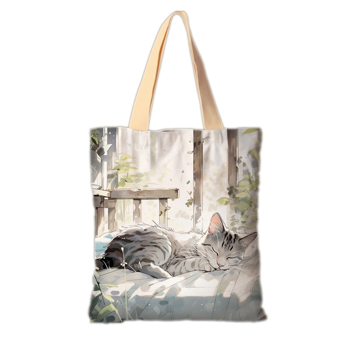 Cat Tote Bag Two Side Printed Flannel Fabric Material Women Shoulder Bag