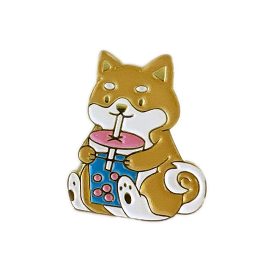 Corgi Pin Drinking Boba Corgi Enamel Pin