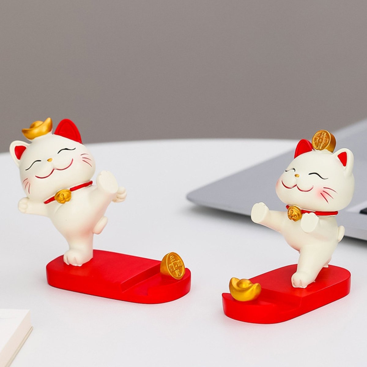 Cute Fortune Lucky Cat Mobile Phone Stand Holder Japanese Maneki Neko Figure