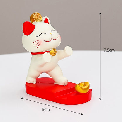 Cute Fortune Lucky Cat Mobile Phone Stand Holder Japanese Maneki Neko Figure