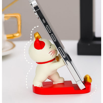 Cute Fortune Lucky Cat Mobile Phone Stand Holder Japanese Maneki Neko Figure