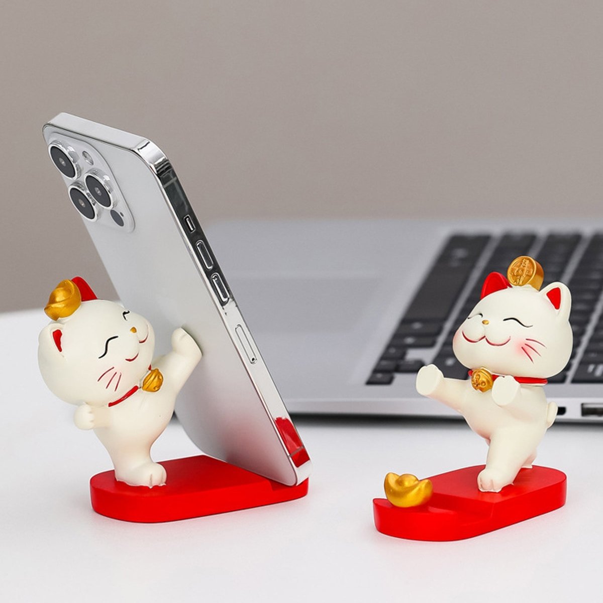 Cute Fortune Lucky Cat Mobile Phone Stand Holder Japanese Maneki Neko Figure