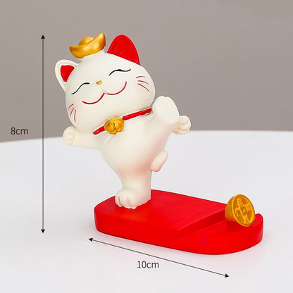 Cute Fortune Lucky Cat Mobile Phone Stand Holder Japanese Maneki Neko Figure