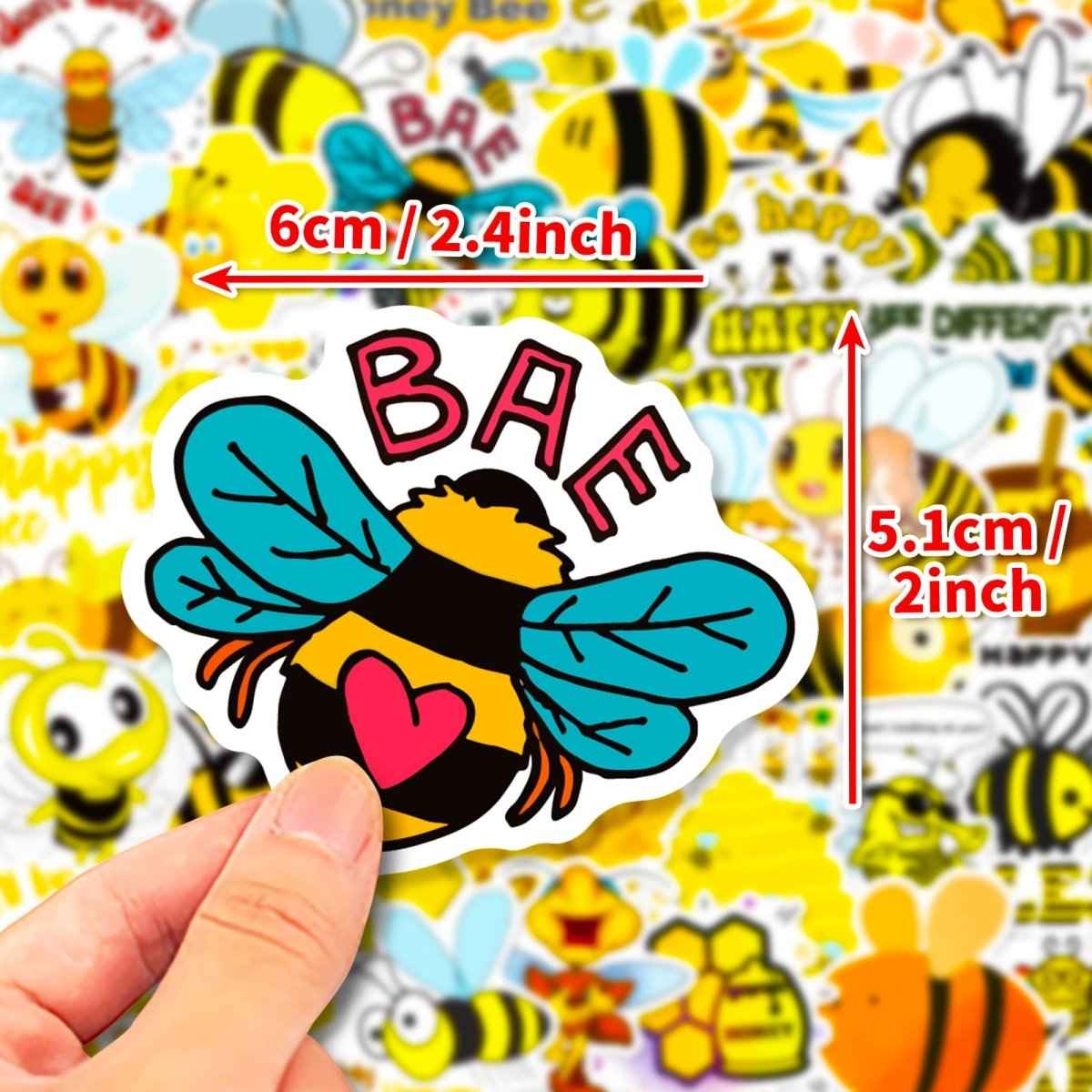 Honey Bee Vinyl Stickers – 50 Waterproof, Non-Duplicate Set