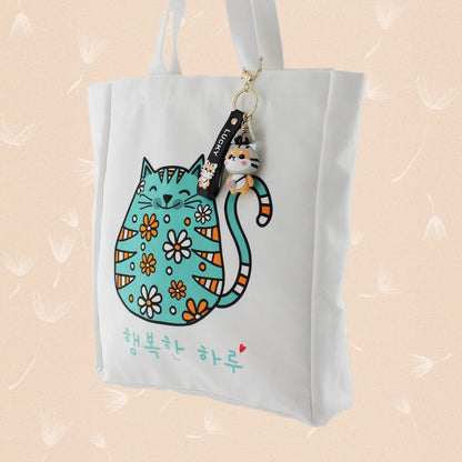 Korean KPOP Tote Bag Cartoon Cat Women Bag with a Shiba Inu Keychain