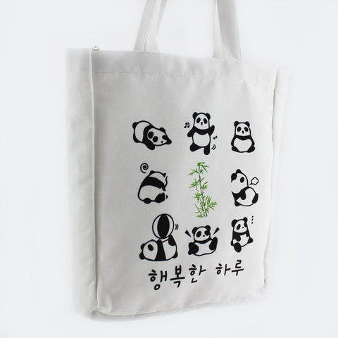 Panda Tote Bag White Flannel Fabric Kpop Tote Bag