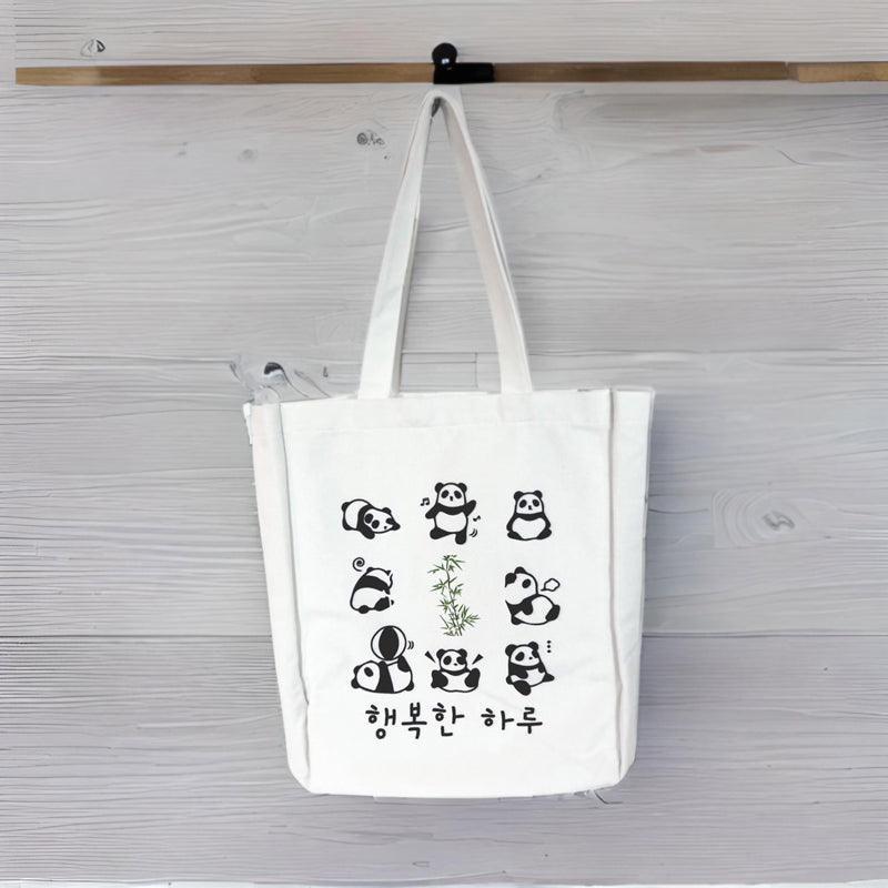 Panda Tote Bag White Flannel Fabric Kpop Tote Bag