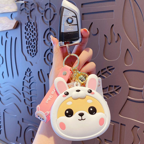 Shiba Inu Cute Purse Coin Bag Change Holder with Zipper Keychain for Women Girls