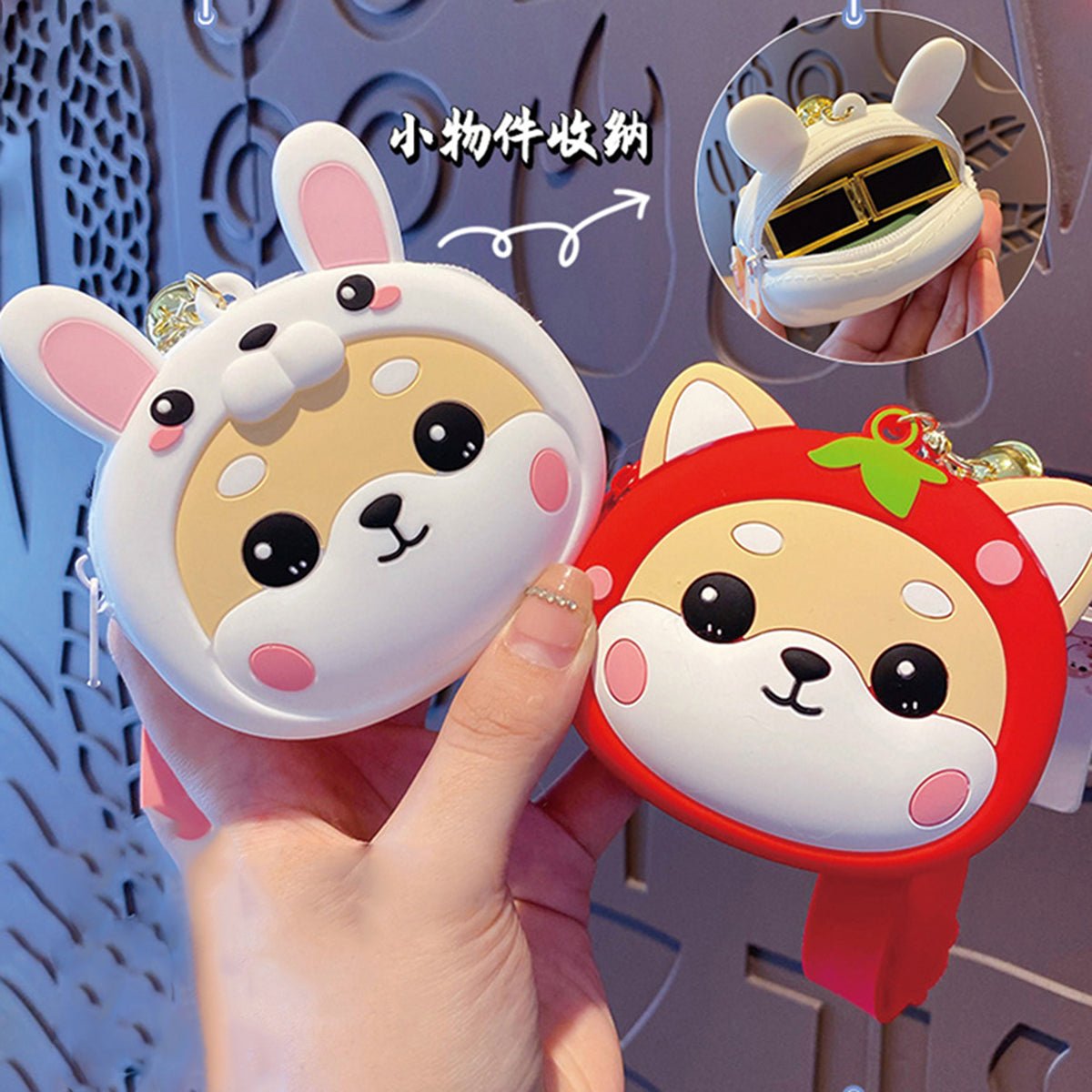 Shiba Inu Cute Purse Coin Bag Change Holder with Zipper Keychain for Women Girls