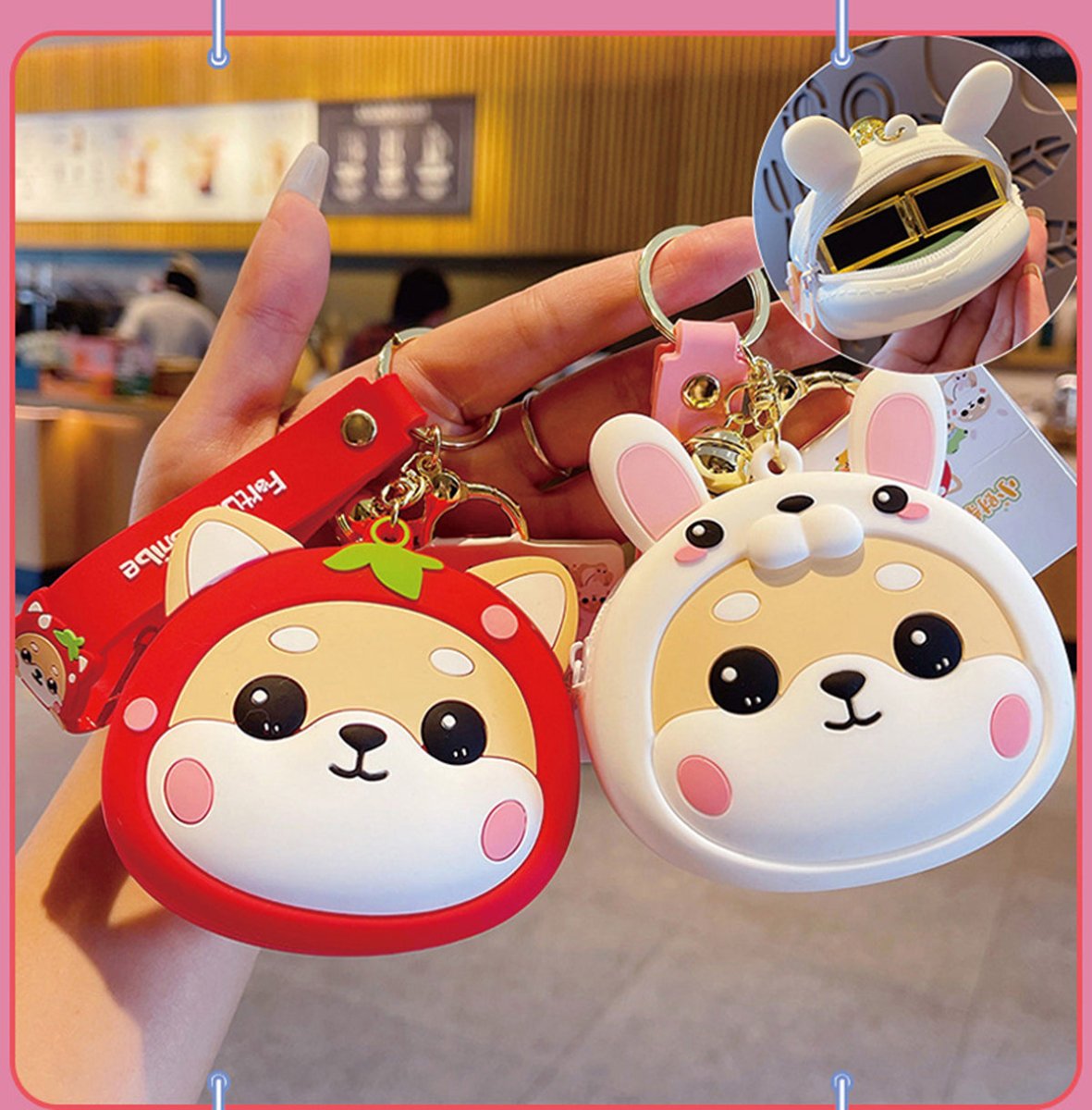 Shiba Inu Cute Purse Coin Bag Change Holder with Zipper Keychain for Women Girls