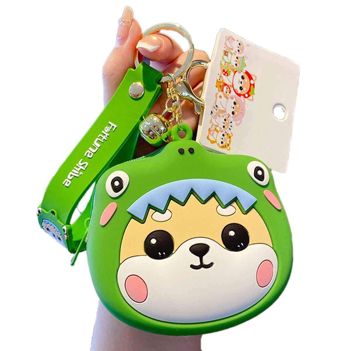 Trendy Shiba Inu Coin Pouch with Keyring and Zipper Closure