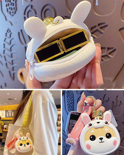 Trendy Shiba Inu Coin Pouch with Keyring and Zipper Closure