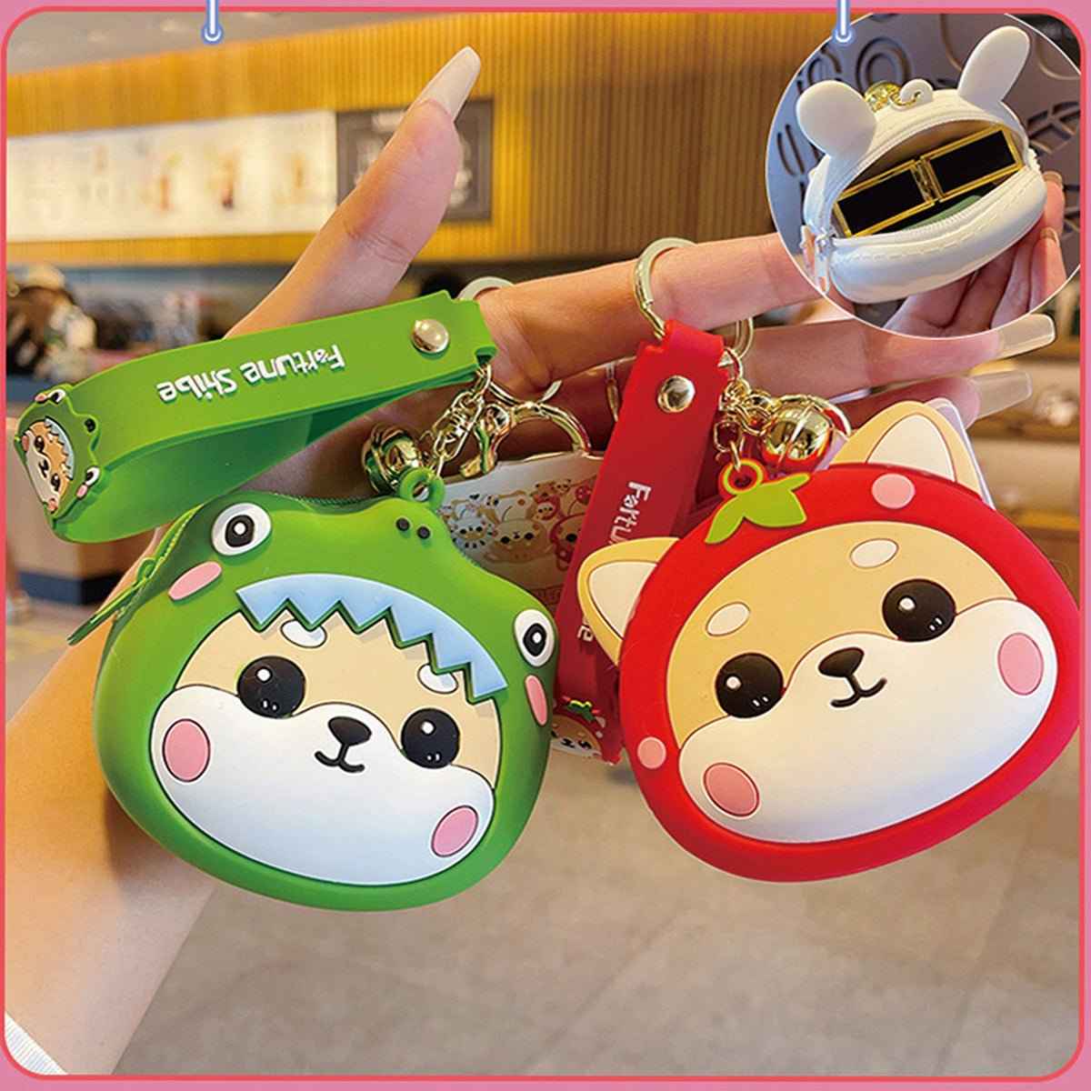 Trendy Shiba Inu Coin Pouch with Keyring and Zipper Closure