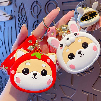 Trendy Shiba Inu Coin Pouch with Keyring and Zipper Closure