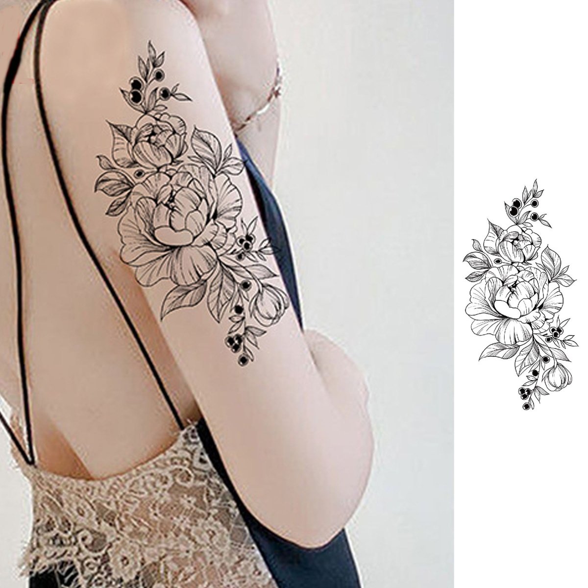 Waterproof Temporary Tattoos for Women, Floral Arm Half Sleeve Body Art Stickers