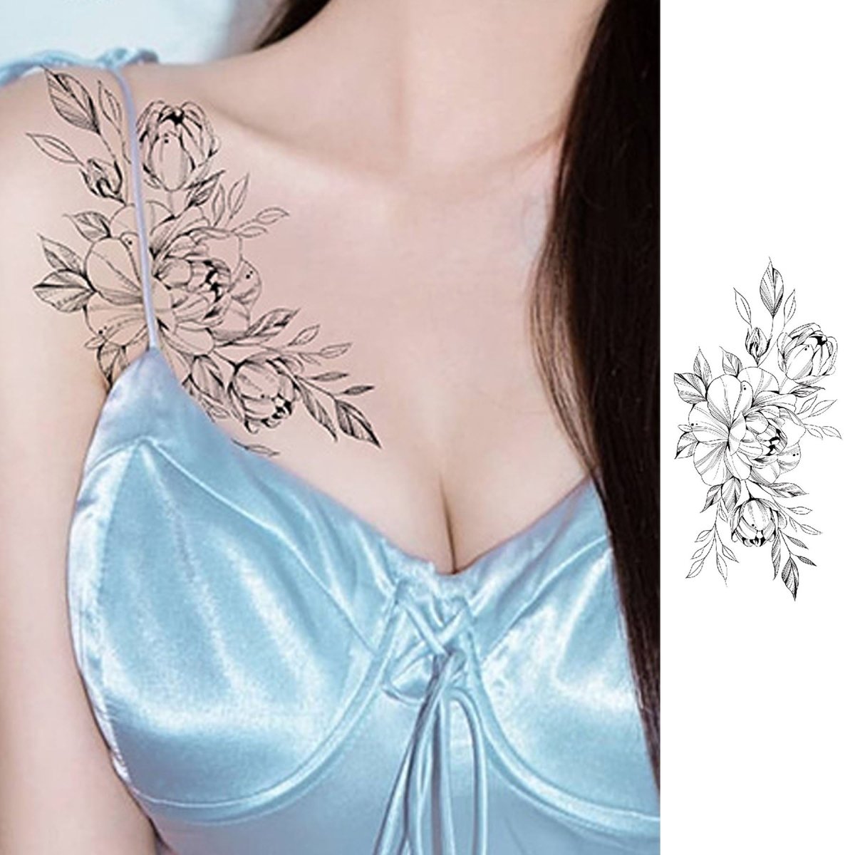 Waterproof Temporary Tattoos for Women, Floral Arm Half Sleeve Body Art Stickers