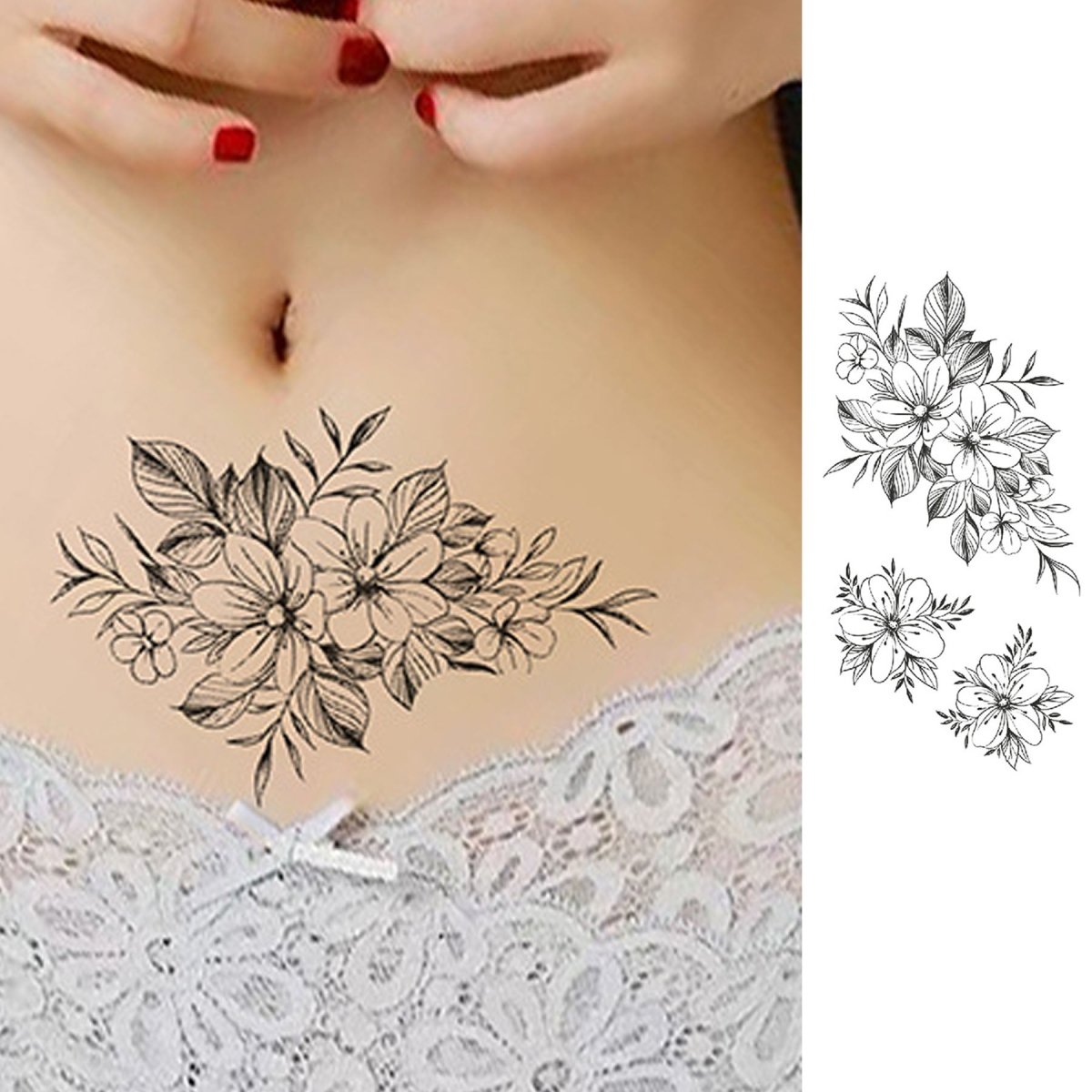 Waterproof Temporary Tattoos for Women, Floral Arm Half Sleeve Body Art Stickers