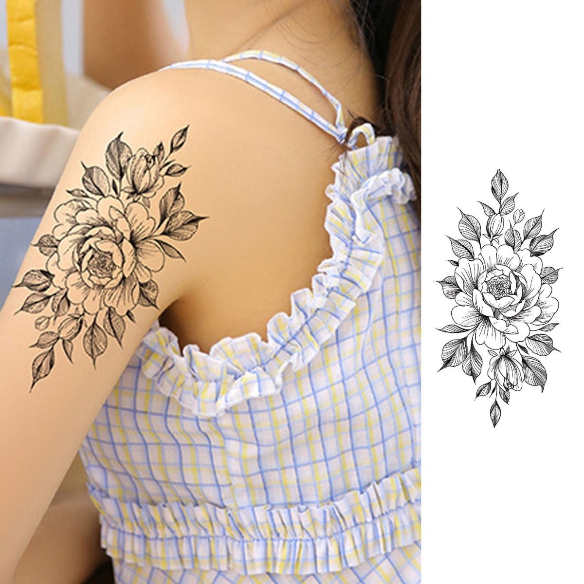Waterproof Temporary Tattoos for Women, Floral Arm Half Sleeve Body Art Stickers