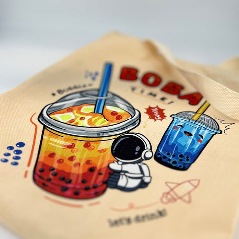 Women Tote Bag, Boba Lovers Two Side Printed Flannel Bag, Bubble Tea Tote Bag