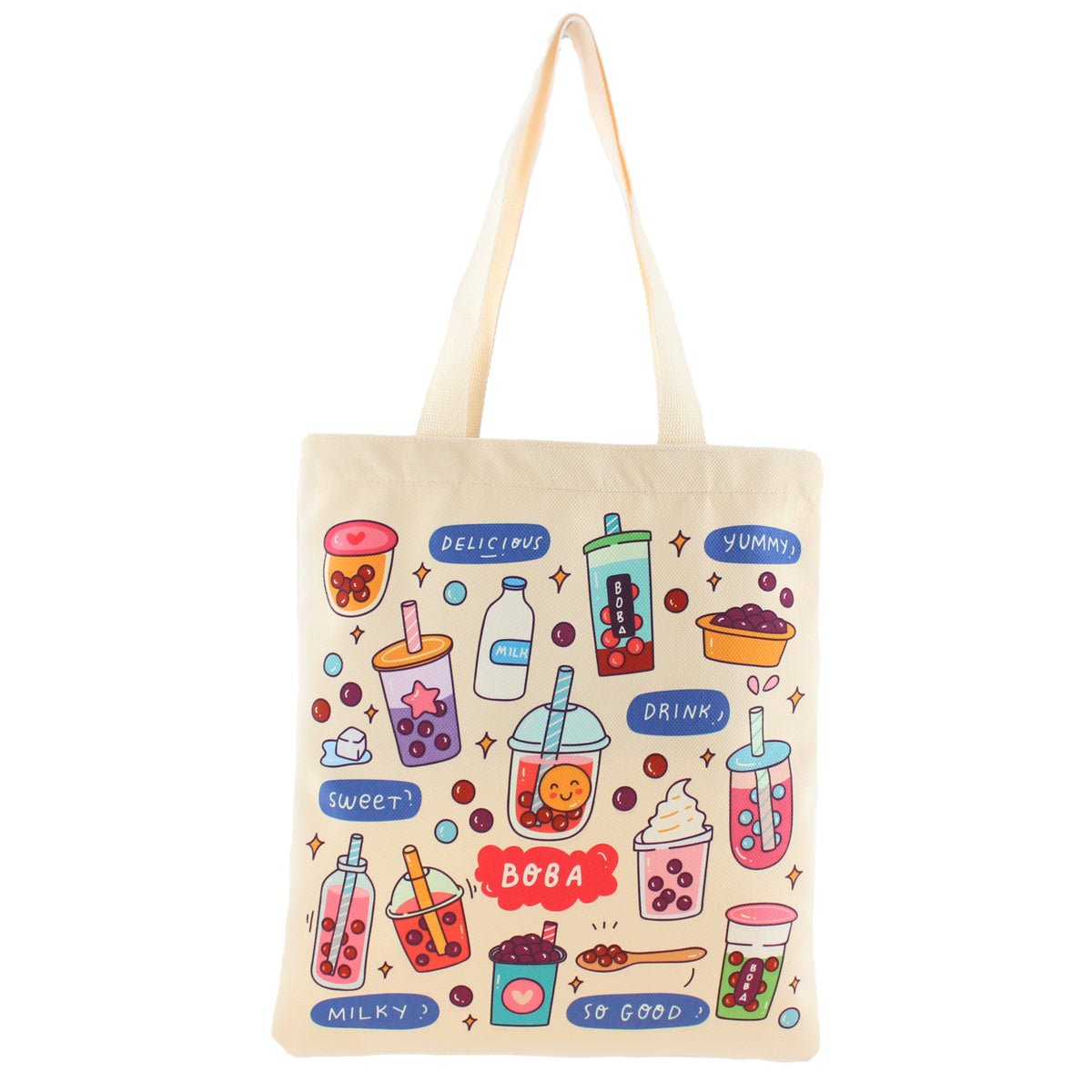 Women Tote Bag, Boba Lovers Two Side Printed Flannel Bag, Bubble Tea Tote Bag