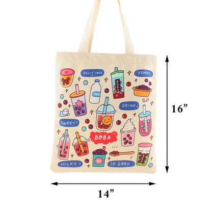 Women Tote Bag, Boba Lovers Two Side Printed Flannel Bag, Bubble Tea Tote Bag