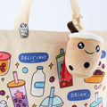 Women Tote Bag, Boba Lovers Two Side Printed Flannel Bag, Bubble Tea Tote Bag