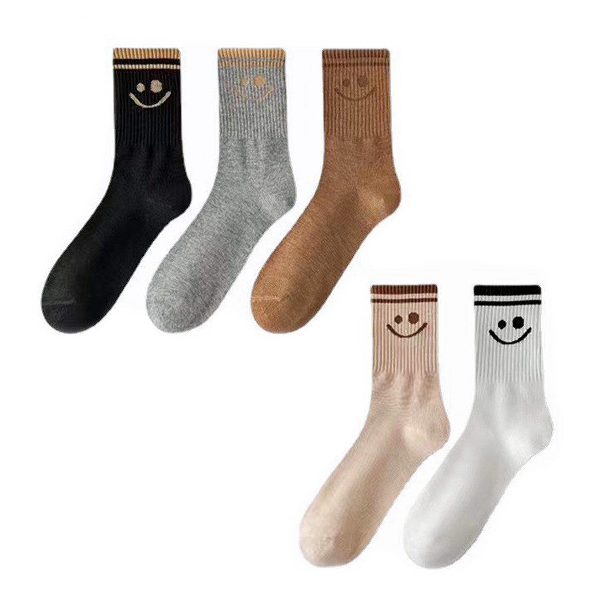 Women's 5 Pairs Cute Smiley Face Print Crew Socks, Comfy Breathable Daily All Season Socks